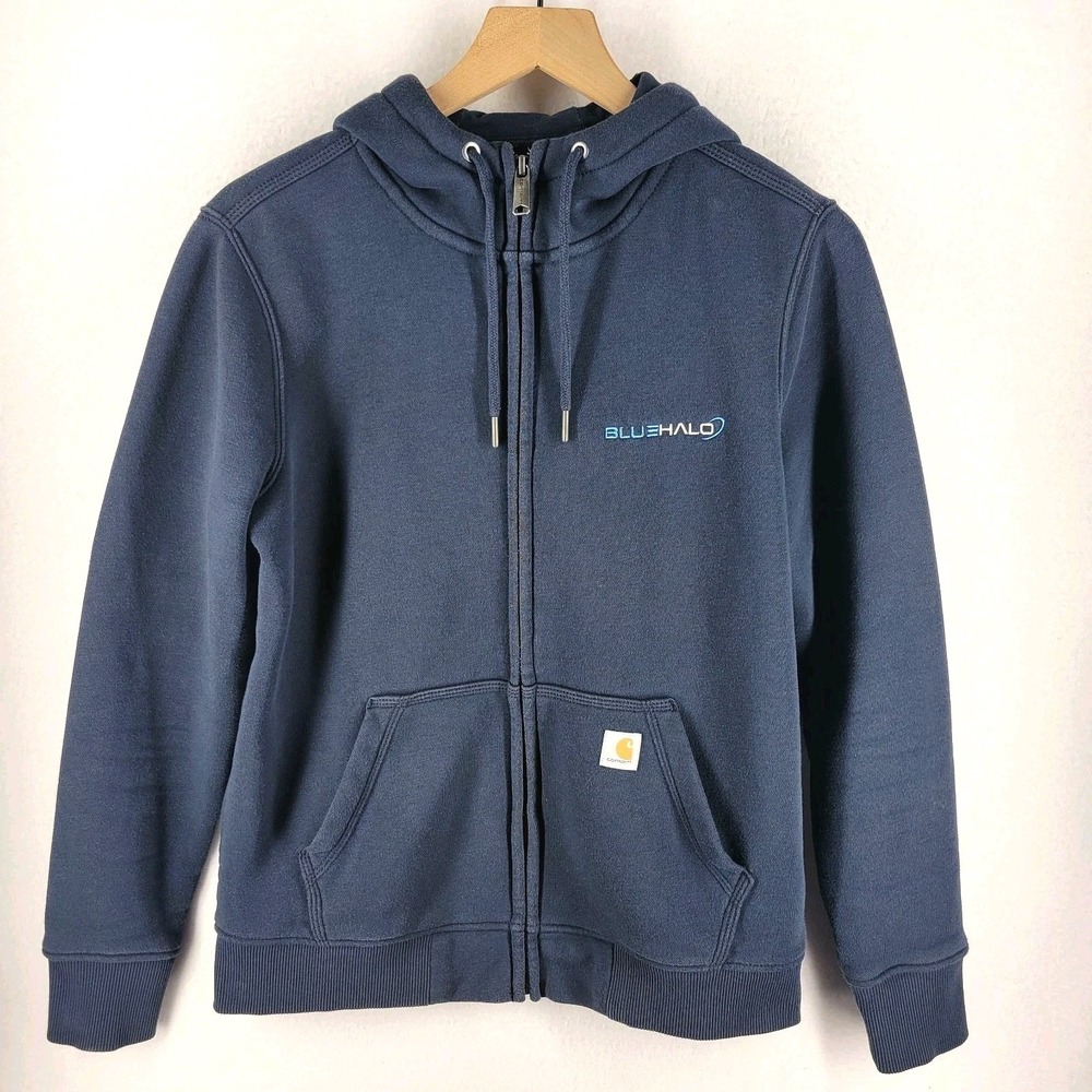 Carhartt Full Zip Hoodie Womens M 8-10 Navy Relaxed Fit 102788 Blue Halo Logo